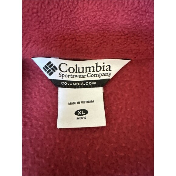 Columbia Full Zip Red Fleece Vest  Zip Pockets Travel Hiking Outdoor Mens XL - Picture 2 of 8
